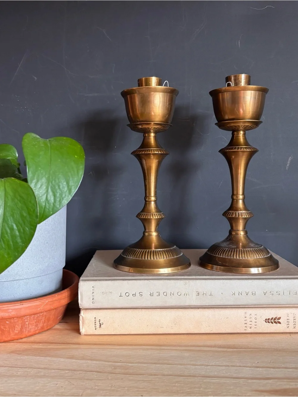 Pair of Solid Brass Vintage Hurricane Candle Holders